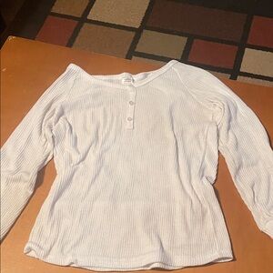 Women's White Ribbed Long Sleeve Top
